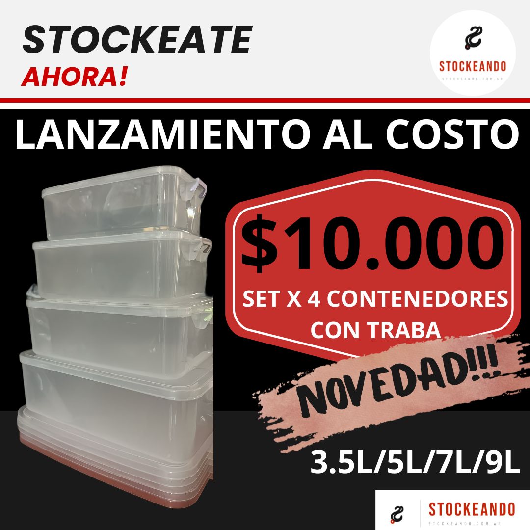 Set x4 contenedores con traba - oferta Stockeando